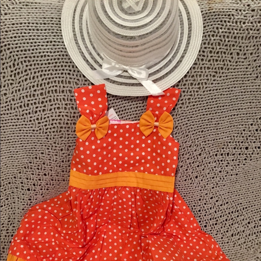 SOLD—NWT 2T & 3T Orange & White Polka Dot Dress - Picture 3 of 3
